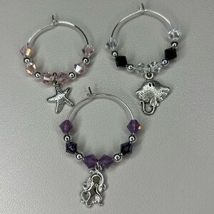 Handmade Starfish Stingray & Squid Wine Charms (3)